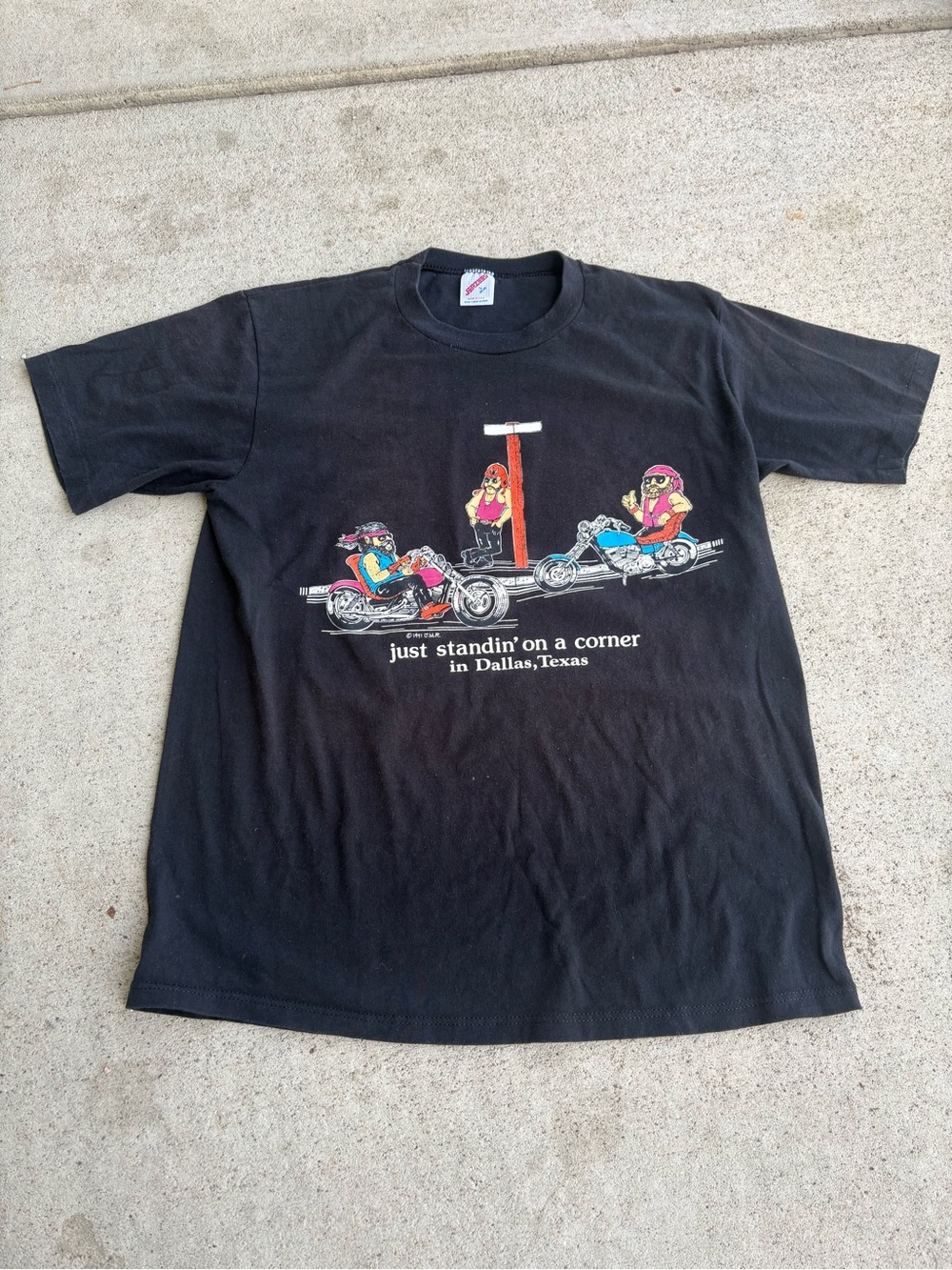 Vintage 1991 Jerzees Made in USA Dallas Texas Biker T-Shirt Eagle Graphic Large